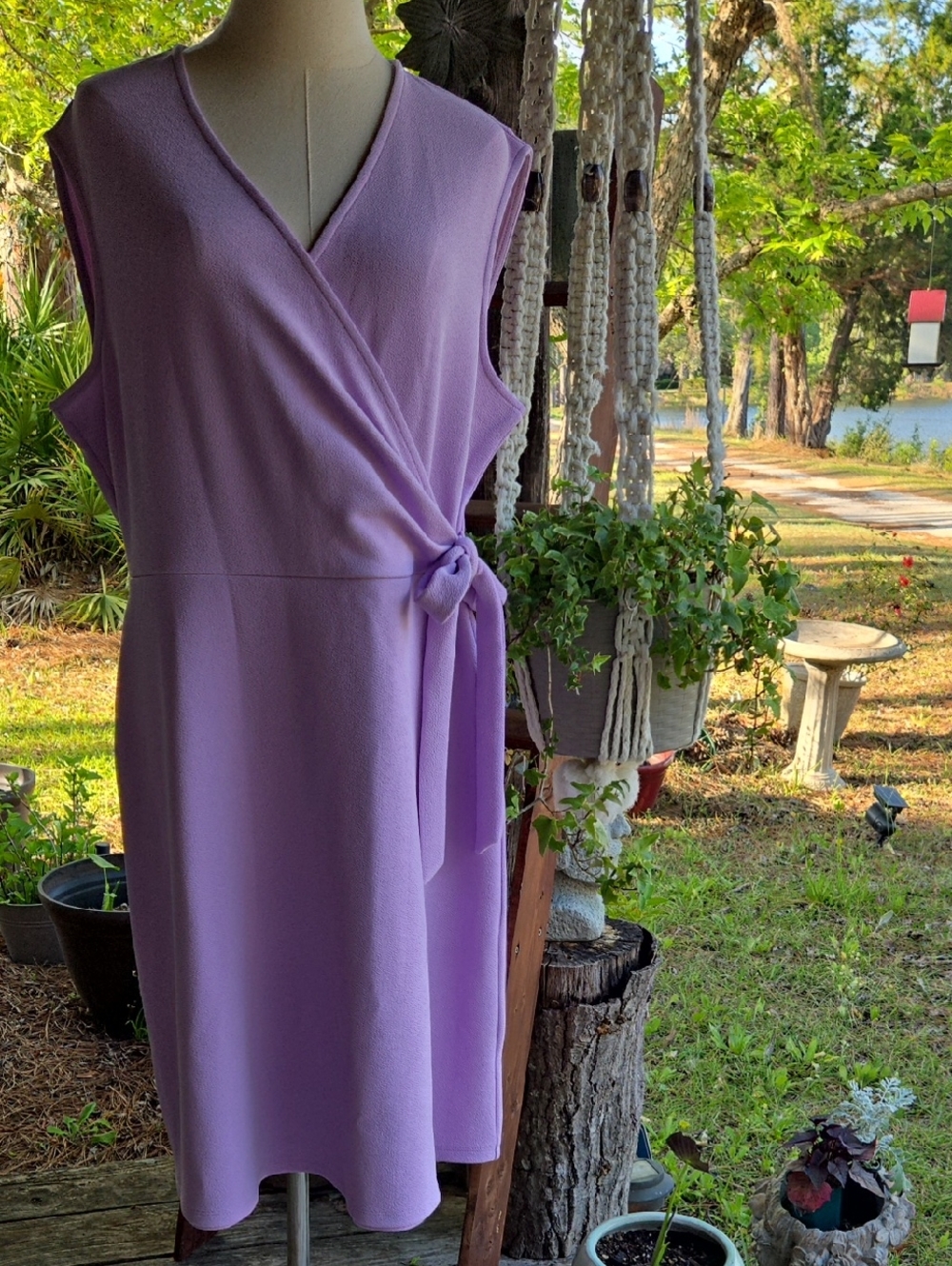 Evan Picone Lilac Purple Sleeveless Faux Wrap Midi Dress Size XL